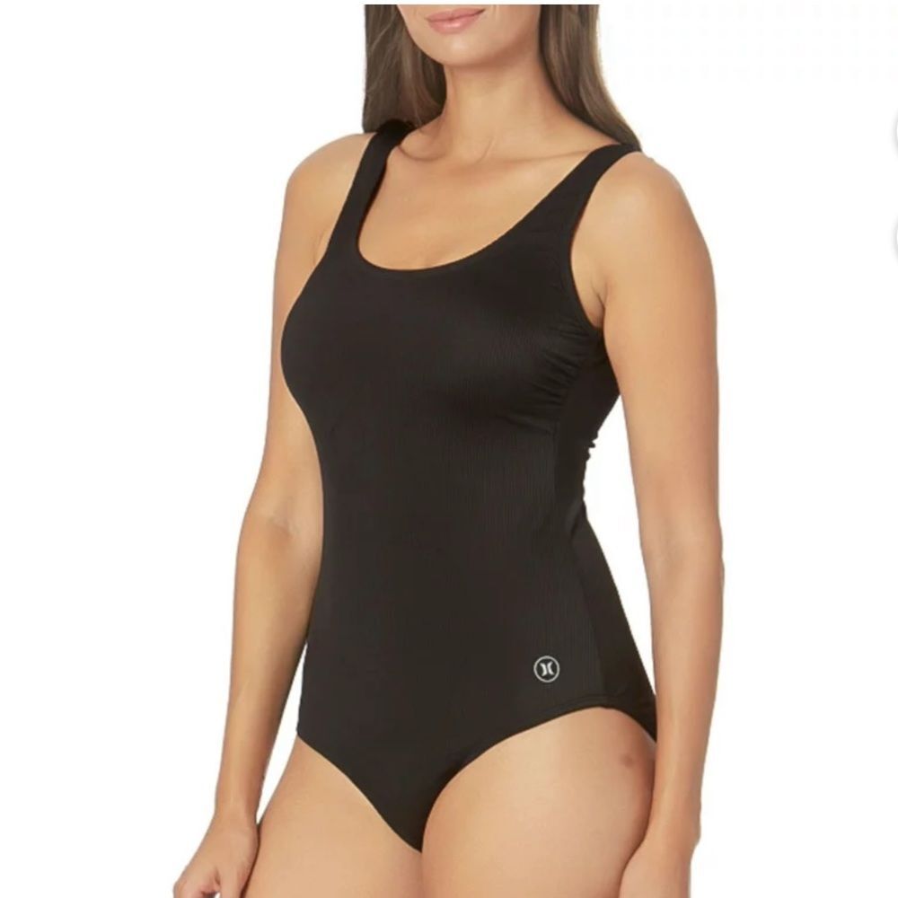 HURLEY One Piece Black Ribbed One Piece Swimsuit UPF 50+ Size Small